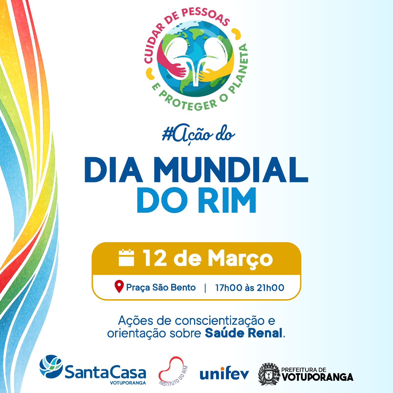 Dia Mundial do Rim: Santa Casa de Votuporanga promove ação de saúde na Praça São Bento