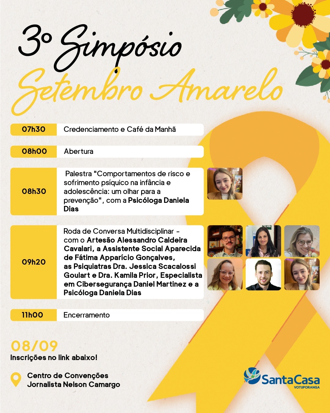 Santa Casa de Votuporanga convida comunidade e profissionais para o 3º Simpósio Setembro Amarelo focado em saúde mental
