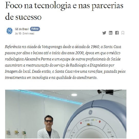 Serviço de Radiologia da Santa Casa é destaque em site
